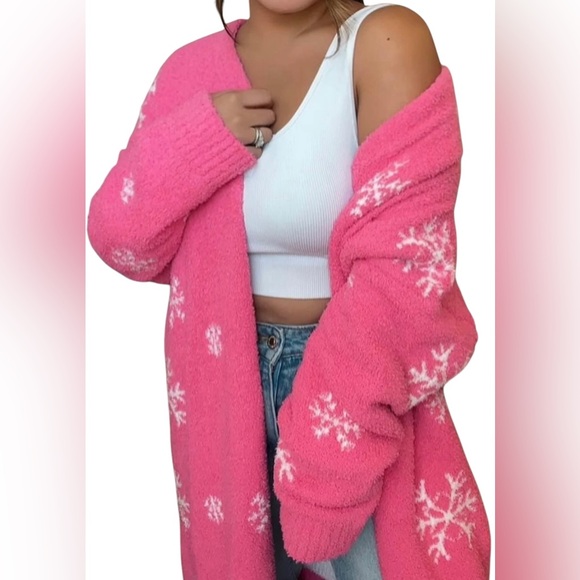 Snowflake reversible open front long cardigan/duster. Size Large - Picture 1 of 15